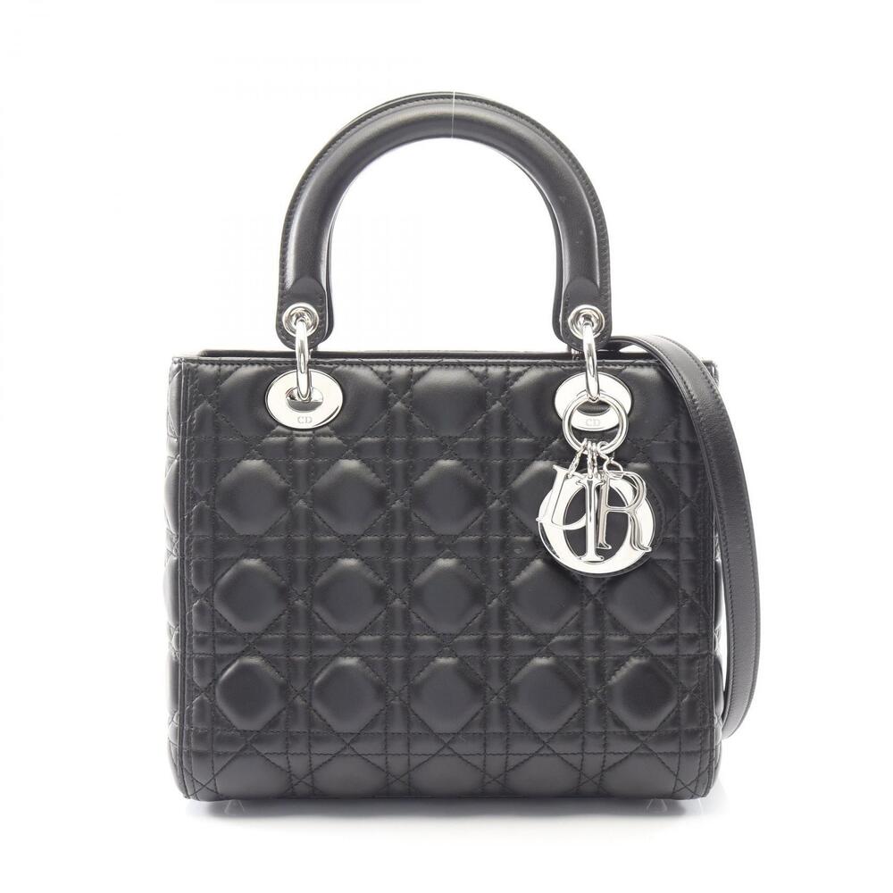 Christian Dior LADY Cannage Handbag Leather Black